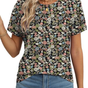 Rosvigor Blouses for Women Short Sleeve Shirts Casual Dressy Summer Tops with Pleats