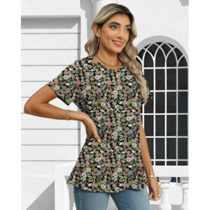 Rosvigor Blouses for Women Short Sleeve Shirts Casual Dressy Summer Tops with Pleats