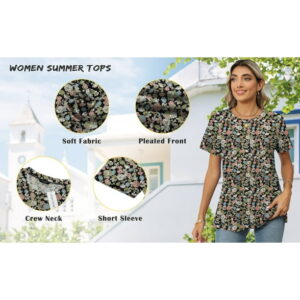 Rosvigor Blouses for Women Short Sleeve Shirts Casual Dressy Summer Tops with Pleats