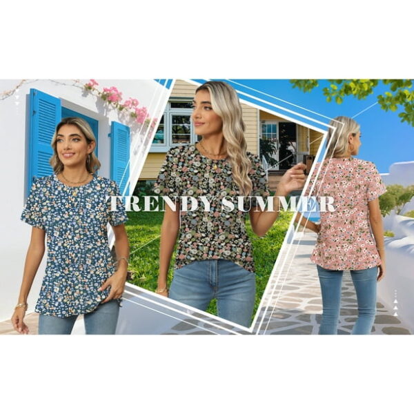 Rosvigor Blouses for Women Short Sleeve Shirts Casual Dressy Summer Tops with Pleats