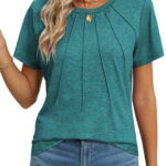Rosvigor Blouses for Women Short Sleeve Shirts Casual Dressy Summer Tops with Pleats