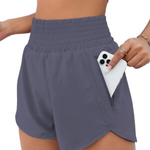 Rosvigor Womens Athletic Shorts High Waisted Running Shorts Gym Workout Shorts with Pockets