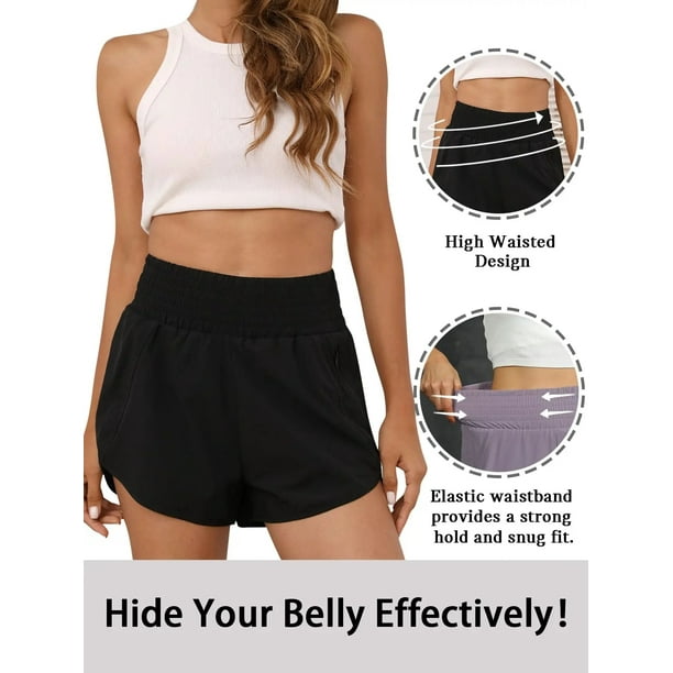 Rosvigor Womens Athletic Shorts High Waisted Running Shorts Gym Workout Shorts with Pockets