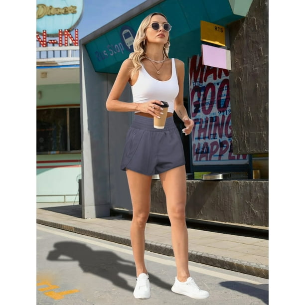 Rosvigor Womens Athletic Shorts High Waisted Running Shorts Gym Workout Shorts with Pockets