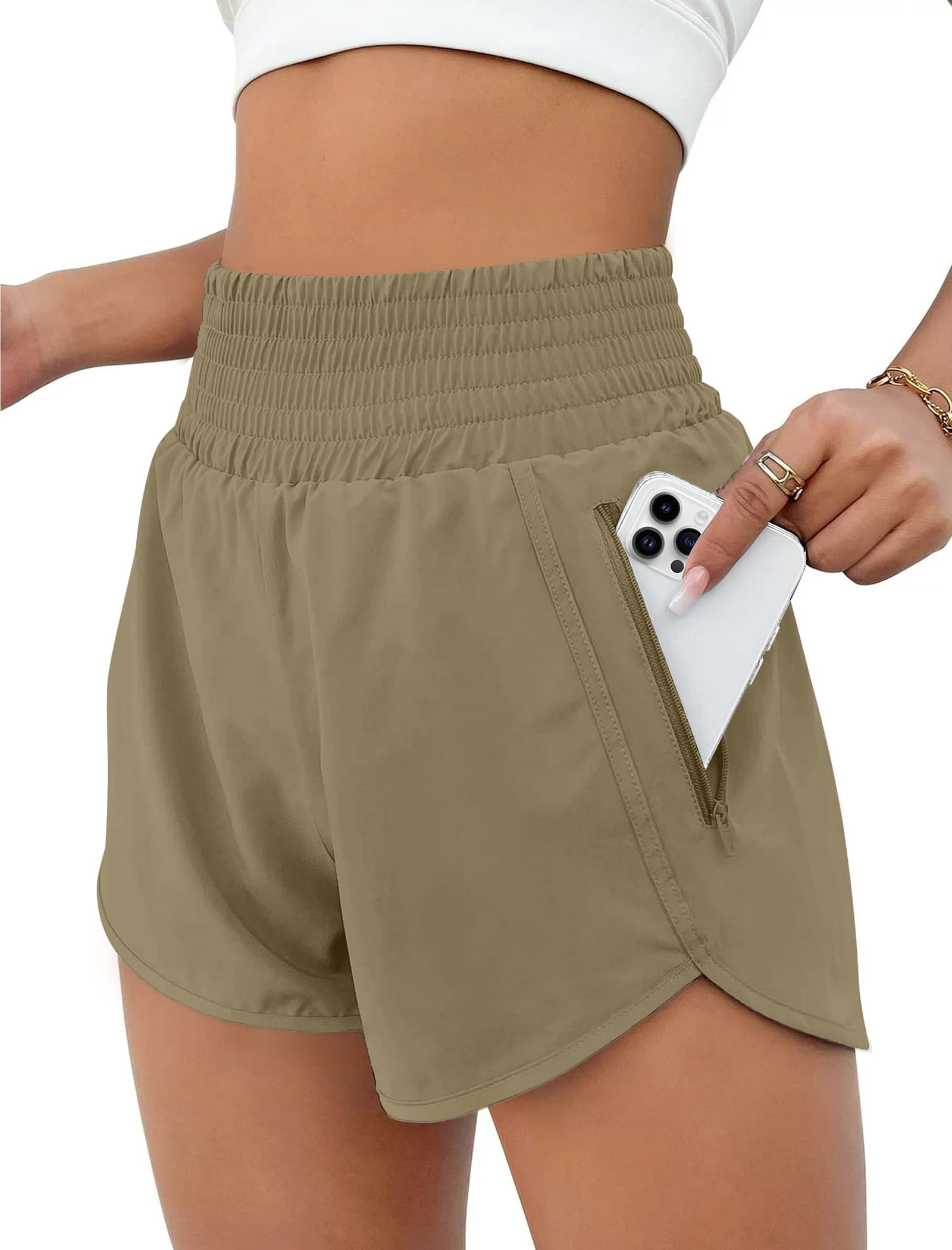 Rosvigor Womens Athletic Shorts High Waisted Running Shorts Gym Workout Shorts with Pockets