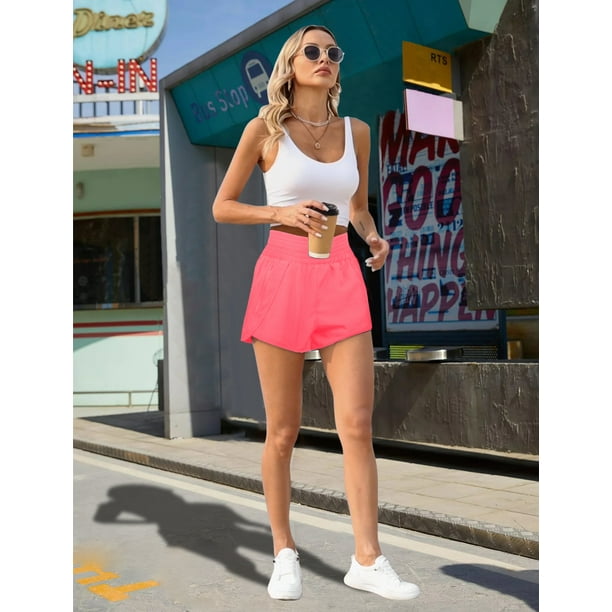 Rosvigor Womens Athletic Shorts High Waisted Running Shorts Gym Workout Shorts with Pockets