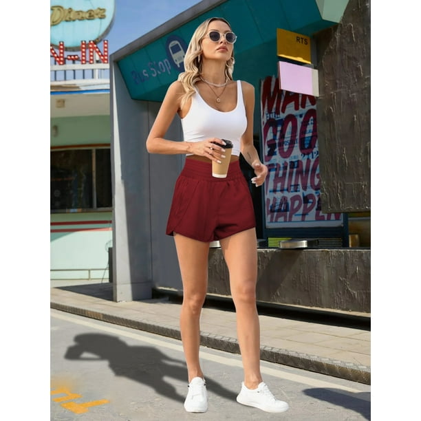 Rosvigor Womens Athletic Shorts High Waisted Running Shorts Gym Workout Shorts with Pockets