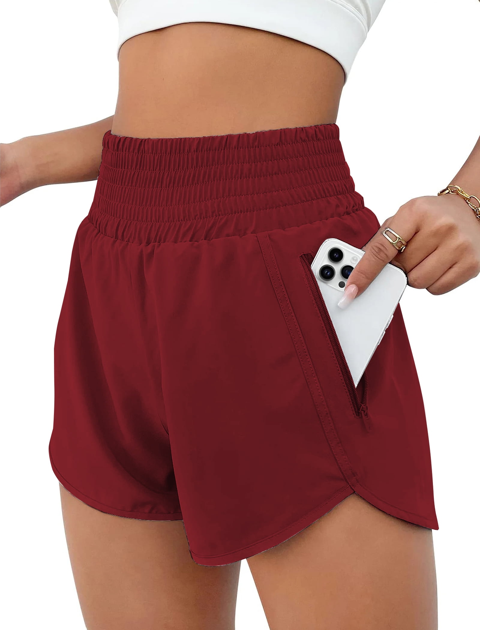 Rosvigor Womens Athletic Shorts High Waisted Running Shorts Gym Workout Shorts with Pockets