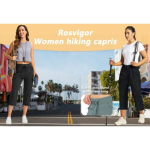 Rosvigor Womens Cargo Capris Lightweight Hiking Pants Outdoor Athletic Quick Dry Travel Pants with Pockets