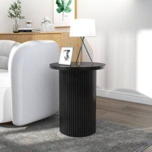 Round Solid Wood End Table Black Pedestal Side Table Living Room Furniture Accent End Table with Solid Wood Base