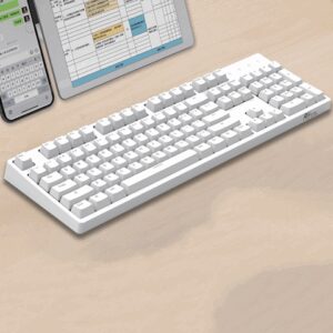 Royal Kludge RK987 Ergonomic Design, USB Wired/Bluetooth Dual Connectivity Modes, with Rechargeable Battery, PBT Keycaps White Backlit 104 Keys