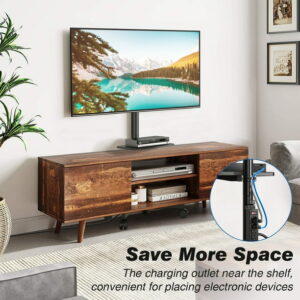 RTVR Mobile TV Stand for 32 to 65 Inch Flat Panel TVs with Power Outlet, Black