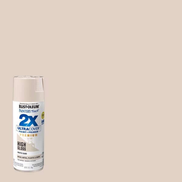 Rust-Oleum Painter's Touch 2X Ultra Cover High-Gloss White Sand Paint+Primer Spray Paint 12 oz Rust-Oleum Painter's Touch 2X Ultra Cover High-Gloss White Sand Paint+Primer Spray Paint 12 oz