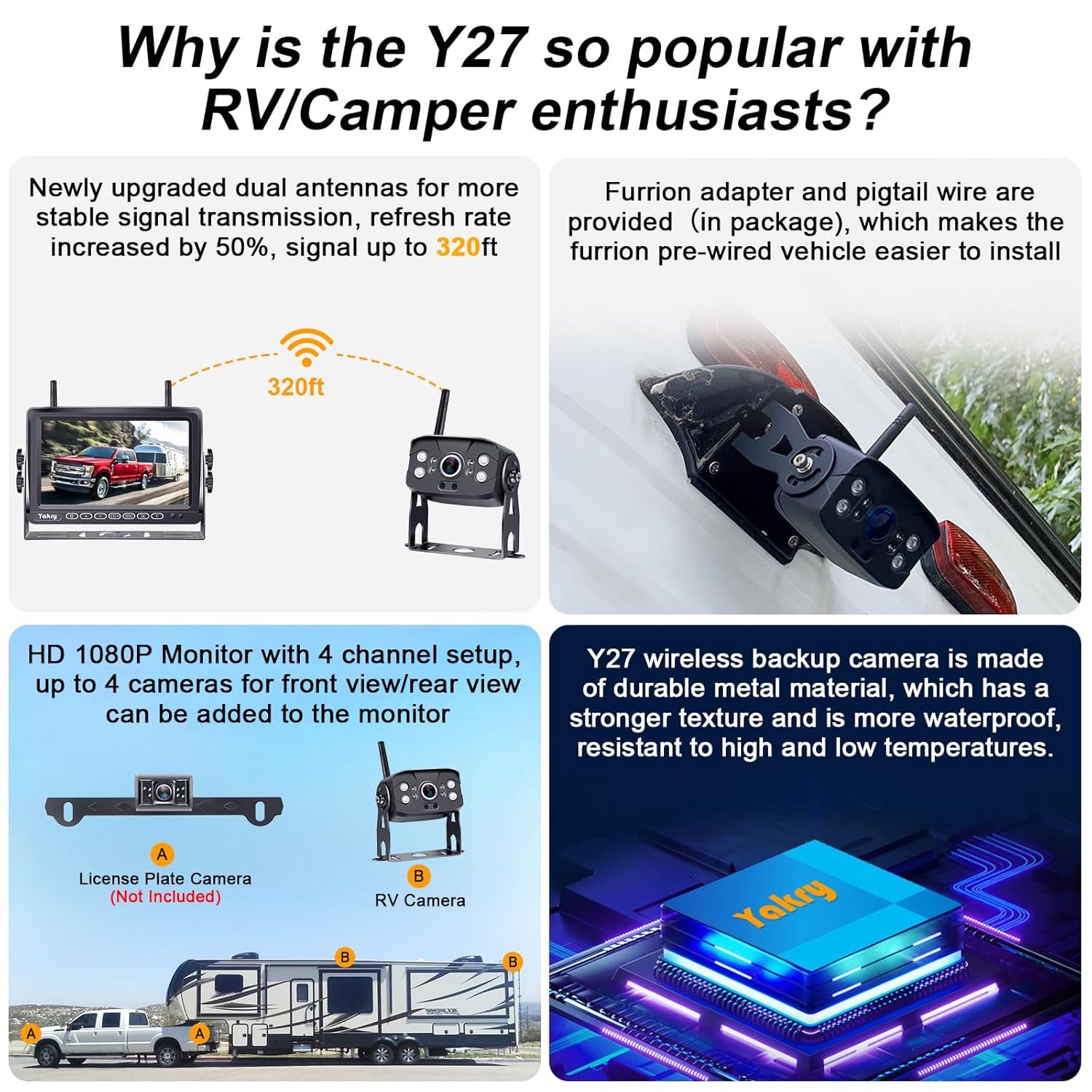RV Backup Camera Wireless Plug and Play: Pre-Wired for Furrion System Recording Wide View Rear View Camera Clear Night Vision HD 1080P 7'' Touch Key Monitor for Trailer Camper...