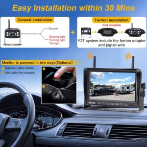 RV Backup Camera Wireless Plug and Play: Pre-Wired for Furrion System Recording Wide View Rear View Camera Clear Night Vision HD 1080P 7'' Touch Key Monitor for Trailer Camper...