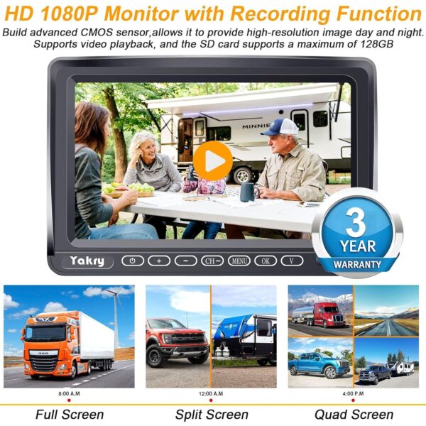 RV Backup Camera Wireless Plug and Play: Pre-Wired for Furrion System Recording Wide View Rear View Camera Clear Night Vision HD 1080P 7'' Touch Key Monitor for Trailer Camper...
