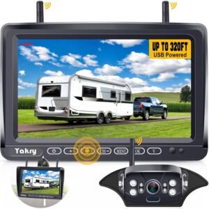 RV Backup Camera Wireless Plug and Play: Pre-Wired for Furrion System Recording Wide View Rear View Camera Clear Night Vision HD 1080P 7'' Touch Key Monitor for Trailer Camper...