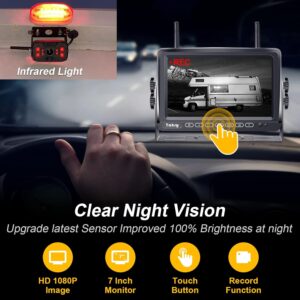 RV Backup Camera Wireless Plug and Play: Pre-Wired for Furrion System Recording Wide View Rear View Camera Clear Night Vision HD 1080P 7'' Touch Key Monitor for Trailer Camper...