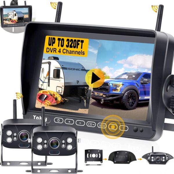 RV Backup Camera Wireless Plug and Play: Pre-Wired for Furrion System Recording Wide View Rear View Camera Clear Night Vision HD 1080P 7'' Touch Key Monitor for Trailer Camper...