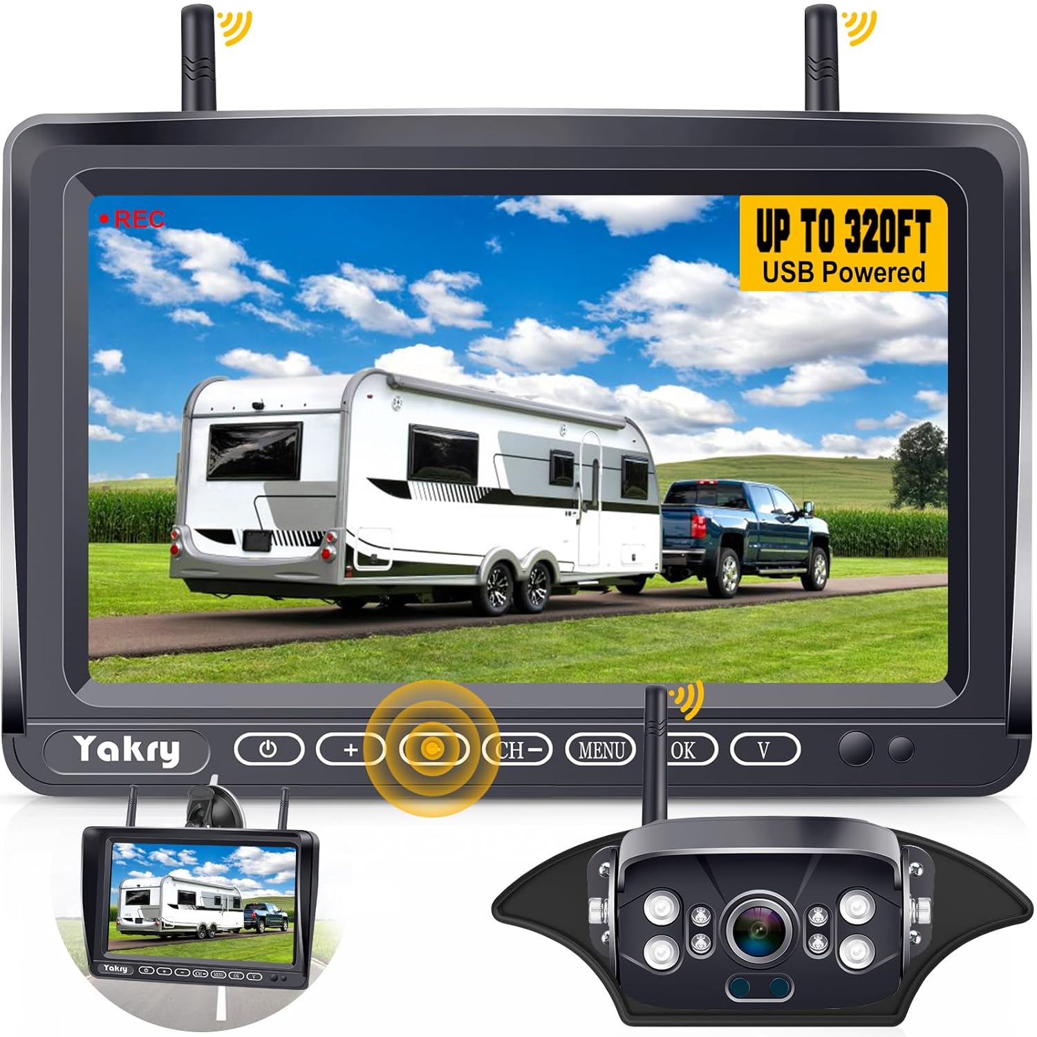 RV Backup Camera Wireless Plug and Play: Pre-Wired for Furrion System Recording Wide View Rear View Camera Clear Night Vision HD 1080P 7'' Touch Key Monitor for Trailer Camper...