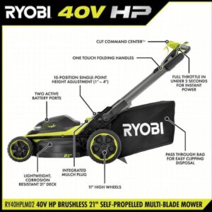 RYOBI 40V HP Brushless 21 in. Cordless Battery Walk Behind Multi-Blade Self-Propelled Mower w/ (2) 6.0Ah Batteries and Charger RY40HPLM02K2