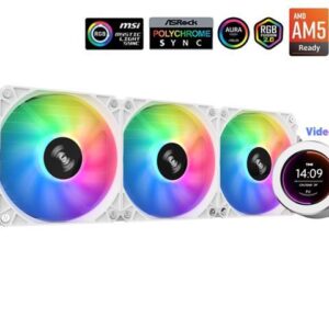 SAMA SM360 Gaming Water Liquid Cooler White 360mm AIO PC CPU Cooler with LCD Display Moitor Screen, 3 ARGB PWM Silent Fans