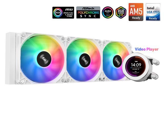 SAMA SM360 Gaming Water Liquid Cooler White 360mm AIO PC CPU Cooler with LCD Display Moitor Screen, 3 ARGB PWM Silent Fans
