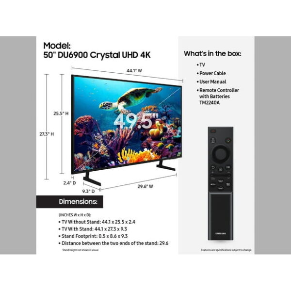 SAMSUNG 50” Class DU6900 Crystal UHD 4K Smart TV UN50DU6900FXZA