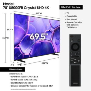 Samsung 70” Class Crystal UHD U8000FB 4K Smart TV 2025 - UN70U8000FBXZA