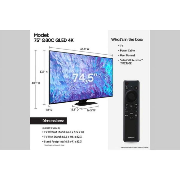 SAMSUNG 75" Class Q80C QLED 4K Smart TV QN75Q80CAFXZA 2023