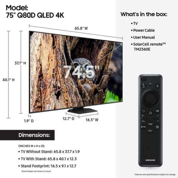 Samsung 75" Class Q80D QLED 4K Smart TV QN75Q80DAFXZA 2024