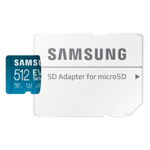 Samsung EVO Select microSDMemory Card + Adapter, 512GB microSDXC, Up-to 160 MB/s, 4K UHD, UHS-I, C10, U3, V30, A2, for Mobile Phone, Smartphones, Nintendo-Switch, and Tablets...