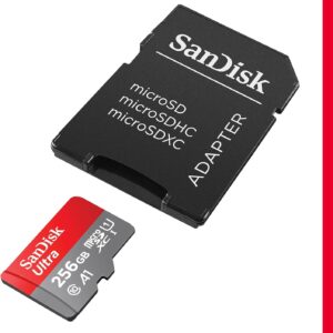 SanDisk 256GB Ultra microSDXC UHS-I Memory Card with Adapter - Up to 150MB/s, C10, U1, Full HD, A1, MicroSD Card - SDSQUAC-256G-GN6MA [New Version]