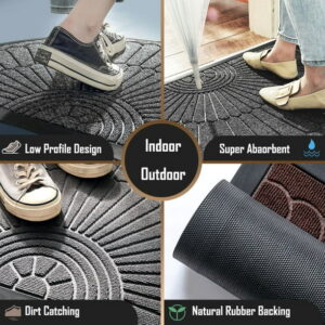 Sanmadrola Rubber Outdoor Doormat Heavy Duty Half Round with Non Slip Rubber Backing Low Profile Indoor Welcome Entrance Way Door Mats 24''x 36'' Gray