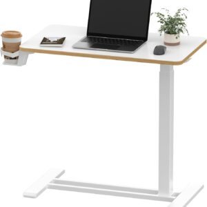SANODESK Medical Adjustable Overbed Bedside Table with Hidden Casters, Pneumatic Mobile Laptop Computer Standing Desk Cart with Tray, Hospital and Home Use(27.6" W x 15.7" D,...