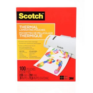 Scotch Thermal Laminating Sheets, Ideal Office or School Supplies, 9 in x 11.5 in, 3-Mil Thick, 100 Laminating Pouches