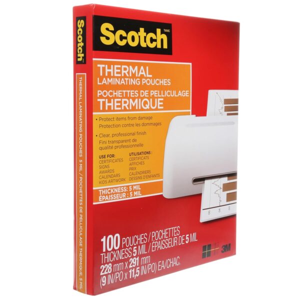 Scotch Thermal Laminating Sheets, Ideal Office or School Supplies, 9" x 11.5", 5-Mil Thick, 100 Laminating Pouches