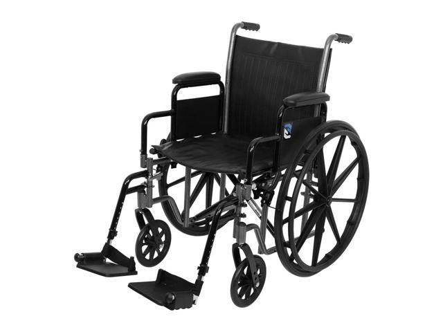 SevaCare by Monoprice Folding Wheelchair, Dual Brakes, 24-inch Rear Wheels, Adjustable Footrests, Detachable Desk Armrests, Up to 300lbs Weight