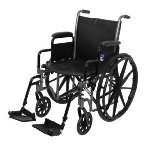 SevaCare by Monoprice Folding Wheelchair, Dual Brakes, 24-inch Rear Wheels, Adjustable Footrests, Detachable Desk Armrests, Up to 300lbs Weight