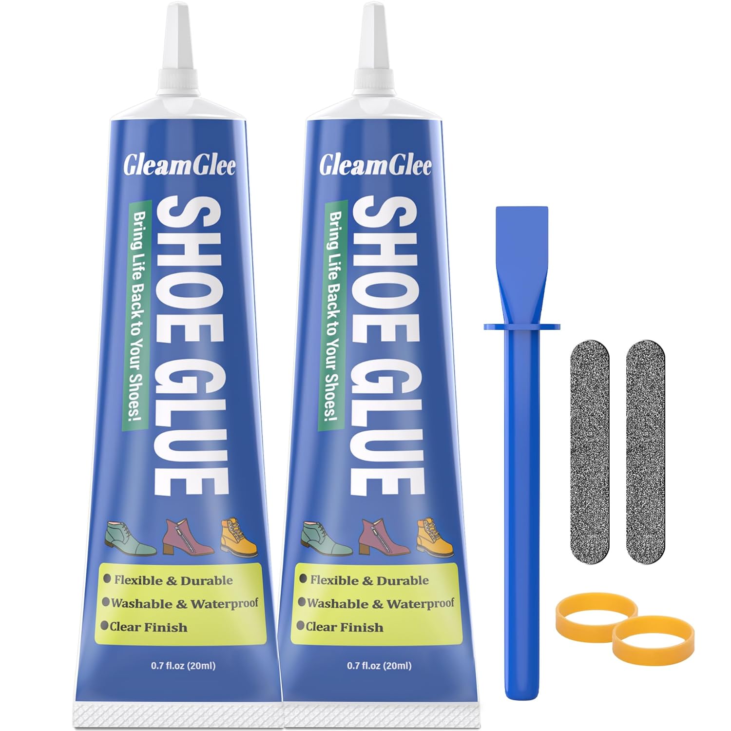 Shoe Glue, Extra Strong Shoe Repair Adhesive - Permanent, Clear, Waterproof Glue for Sneakers, Boots, Heels, Canvas, Soles, Handbags, Leather, Rubber, Vinyl - 20ml x 2 PCS