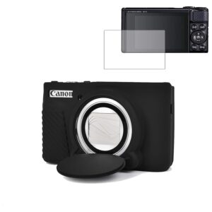 Silicone Case for SX740, with LCD Tempered Films, Silicone Cover Protective Case Compatible with Canon Digital Camera,Soft Camera Case with Detachable Lens Cover (Black)