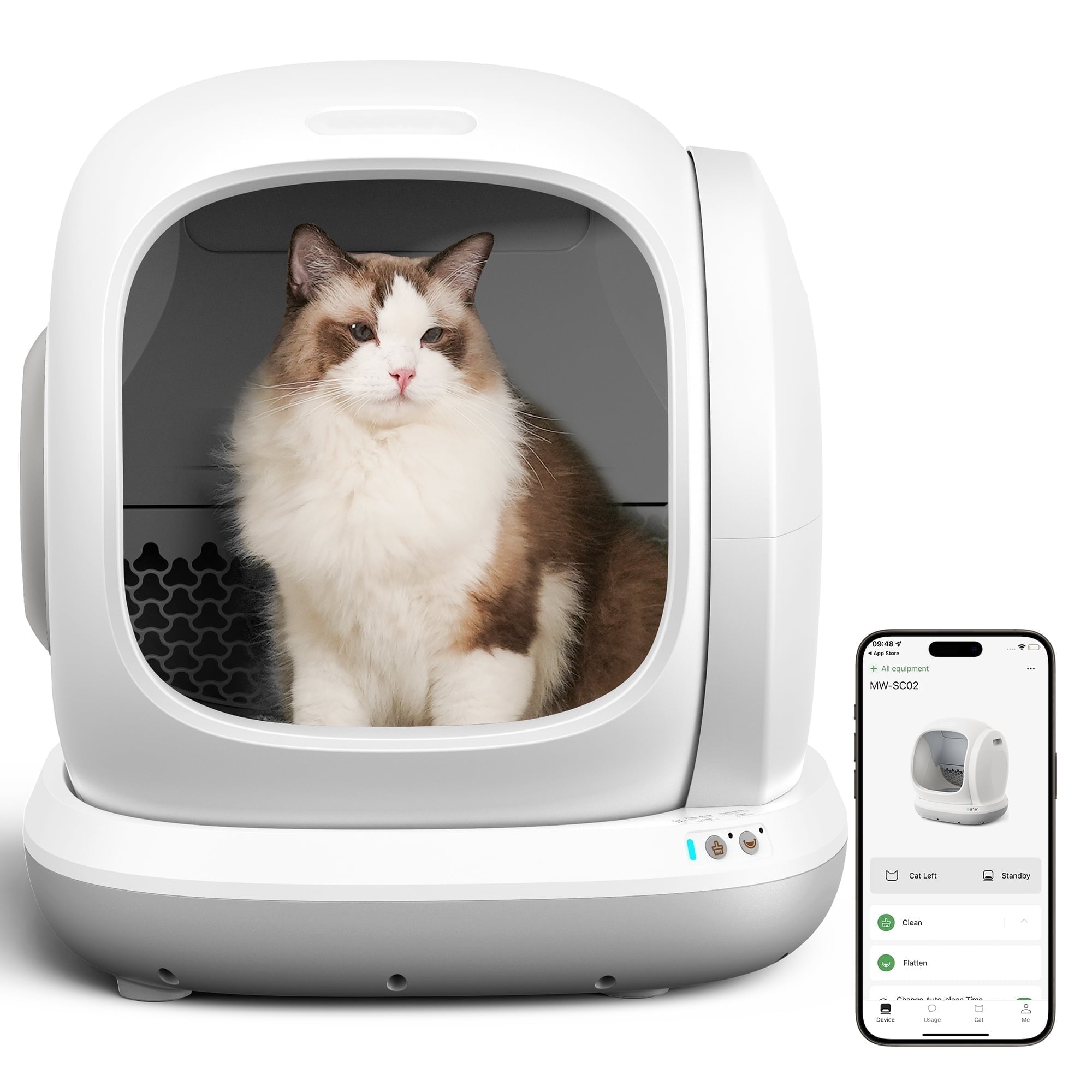 Smart Automatic Self-Cleaning Cat Litter Box, APP Control/Integrated Safety Protection,White