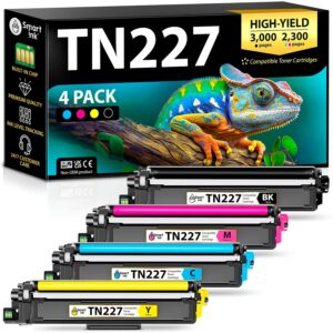 Smart Ink Compatible TN227 High Yield Toner Cartridge 4 Pack ( BK/C/M/Y ) Replacement for Brother TN-227 TN-223 TN223bk TN227bk to use with MFC-L3770CDW HL-L3290CDW HL-L3270CDW...