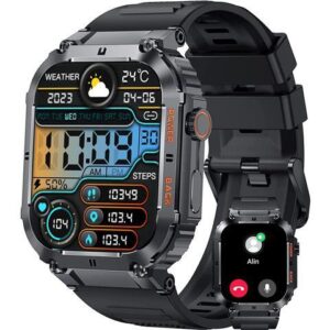 Smart Watch, 1.96-inch AMOLED Display, 70+ Days Battery Life, 100+ Sports Modes Rugged Military Smartwatch for Android iPhone(Call Receive/Dial), IP68