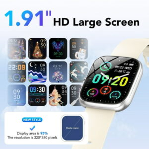 Smart Watch Fits for Android and iPhone, IP68 Waterproof Smartwatch for Women Men 100+ Sports Modes 1.91-inch Fitness Tracker, Smart Watch with Bluetooth Call(Answer/Make...