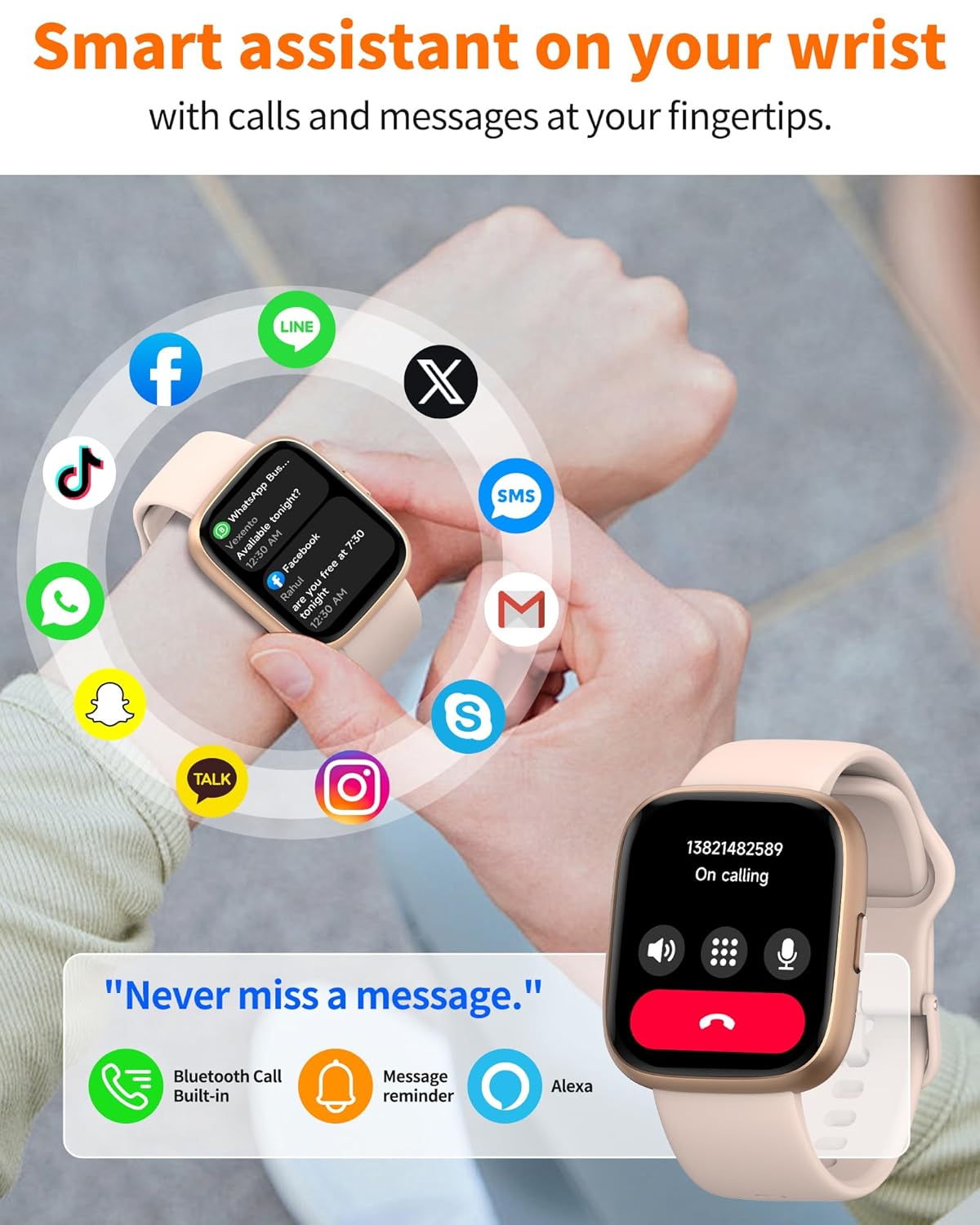 Smart Watch for Men Women, Bluetooth Calling, 1.83" HD Touch Screen Fitness Tracker, 100+ Sports Modes,Heart Rate Sleep Monitor， DIY Dial, IP68 Waterproof, Compatible with...