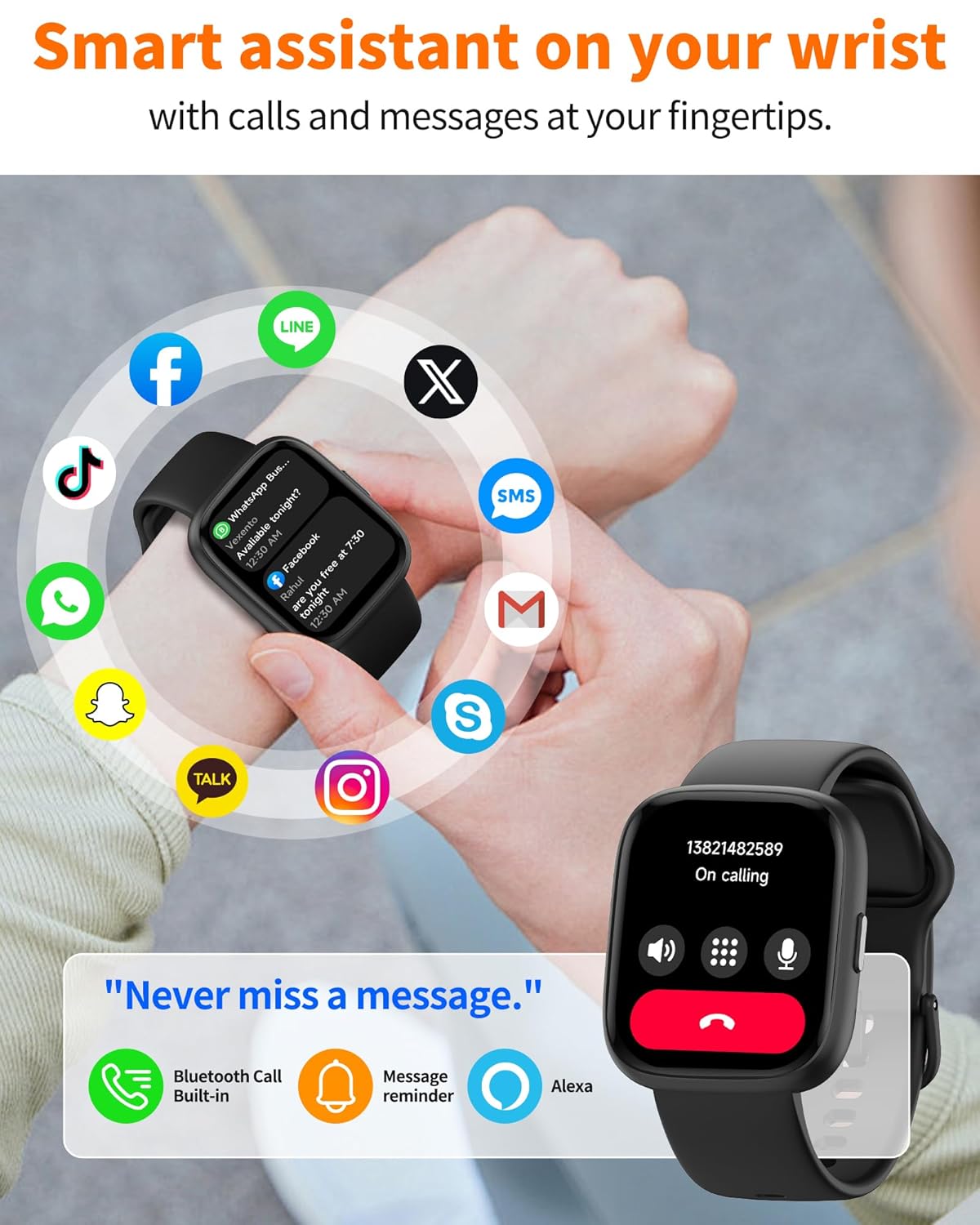 Smart Watch for Men Women, Bluetooth Calling, 1.83" HD Touch Screen Fitness Tracker, 100+ Sports Modes, Heart Rate Sleep Monitor, DIY Dial, IP68 Waterproof, Compatible with...