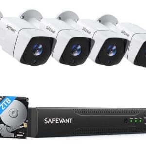 SMONET 5MP Super HD Security Camera System with 2TB Hard Drive,SAFEVANT Home NVR Systems with 4pcs 5MP Outdoor Indoor Surveillance IP Cameras with