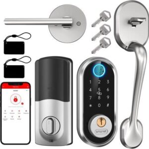 SMONET Smart Front Door Lock Set - Fingerprint Deadbolt Keypad Front Door Lock Handle Keyless Entry Door Lock Electronic Touchscreen Keypad Biometric