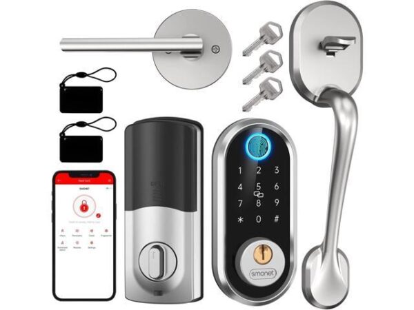 SMONET Smart Front Door Lock Set - Fingerprint Deadbolt Keypad Front Door Lock Handle Keyless Entry Door Lock Electronic Touchscreen Keypad Biometric SMONET Smart Front Door Lock Set - Fingerprint Deadbolt Keypad Front Door Lock Handle Keyless Entry Door Lock Electronic Touchscreen Keypad Biometric